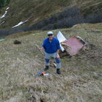 Even unused and covered anchors were ripped out and even broken. They are steel. Reinhard shows the tip of one found downslope.